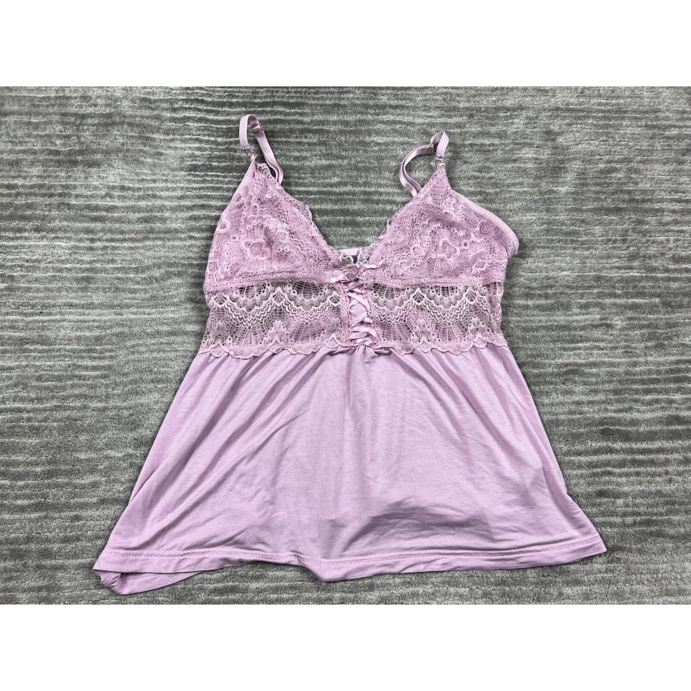 Daisy Fuentes Camisole Women Medium Lavender Babydoll Lace Trim DF8691 Top